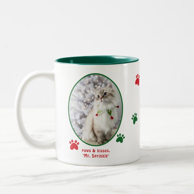 Cat Lover Cute Festive Christmas Cat Photo  Two-Tone Coffee Mug (Left)