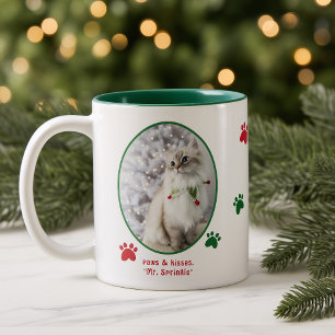 Cat Lover Cute Festive Christmas Cat Photo Two-Tone Coffee Mug