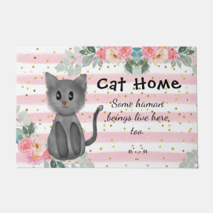 Cat Lover Cute Kitty Kitten Floral Flower Fun Doormat