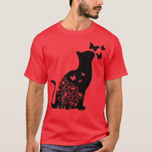 Cat Lover Flowers Butterfly Floral Women Girls Cat T-Shirt