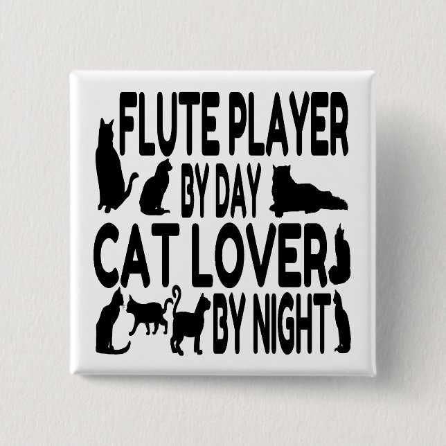 Cat Lover Flute Player 15 Cm Square Badge (Front)
