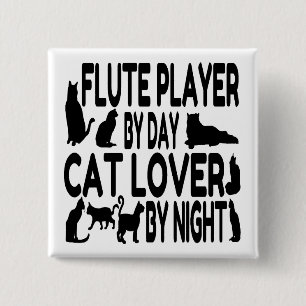 Cat Lover Flute Player 15 Cm Square Badge