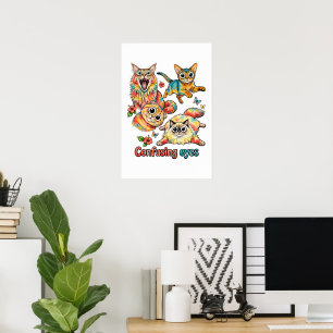 Cat Lover Fun Cat's Curious Quartet, Cat Cute PNG Poster