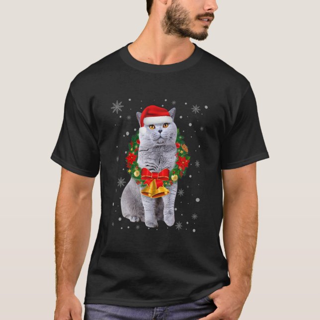 Cat Lover Funny British Shorthair Tree Christmas L T-Shirt (Front)