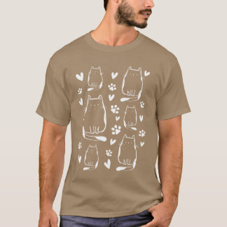 Cat Lover Funny Cats Hearts Paws Cat I Line Art Ca T-Shirt