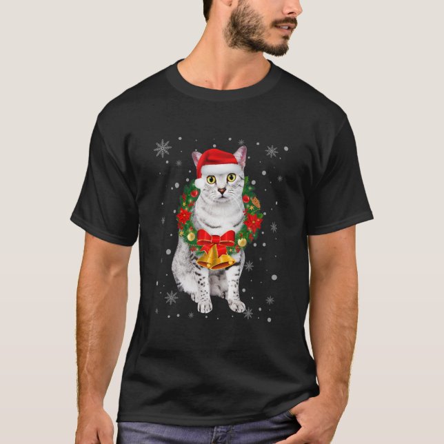Cat Lover Funny Egyptian Mau Tree Christmas Light T-Shirt (Front)