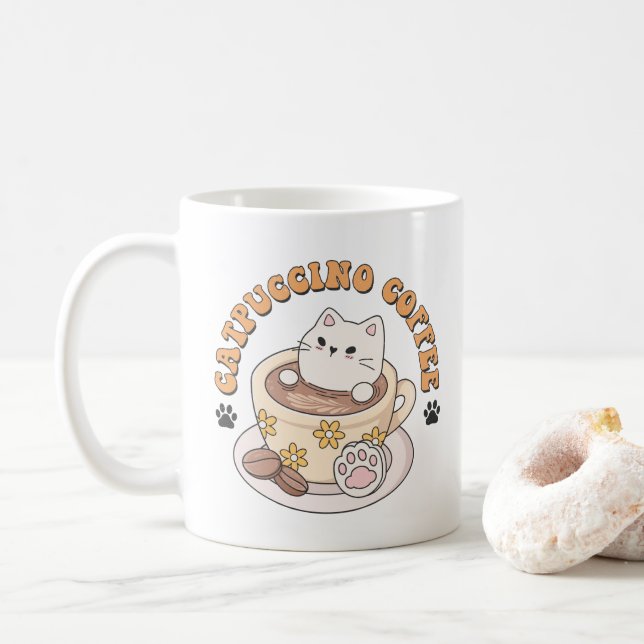 Cat Lover Gift, Catpuccino Coffee Funny Quotes Coffee Mug (With Donut)