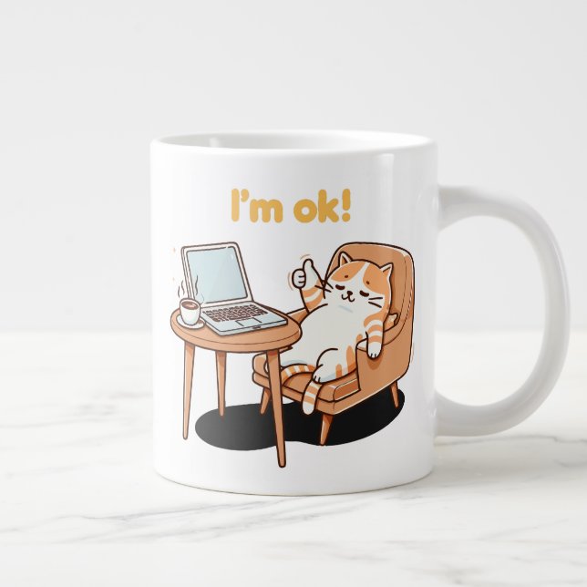 cat lover gift i'm ok large coffee mug (Right)