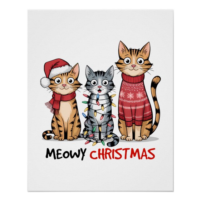 Cat Lover Gift Meowy Christmas Poster (Front)