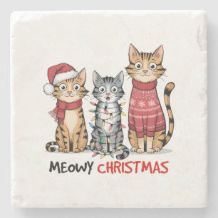 Cat Lover Gift Meowy Christmas Stone Coaster