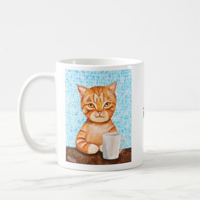 Cat Lover Gift Orange Tabby Cat Custom Name Coffee Mug (Left)