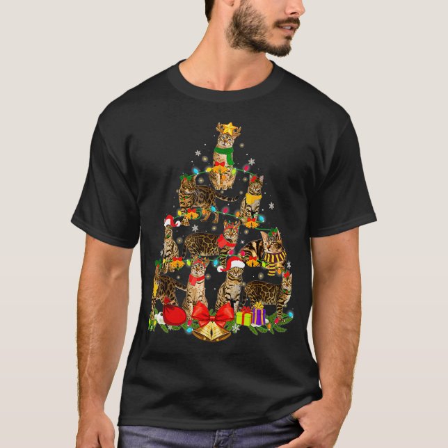 Cat Lover Gifts Bengal Tree Christmas Light  T-Shirt (Front)