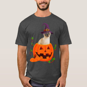 Cat Lover Gifts Funny Siamese Pumpkin Halloween T-Shirt
