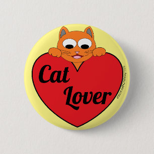 Cat Lover Ginger Cat Face with Red Heart 6 Cm Round Badge