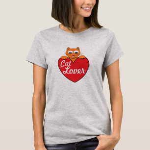 Cat Lover Ginger Kitty with Red Heart T-Shirt