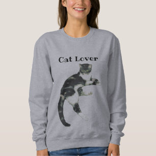 Cat Lover Grey White Cat Art Text Sweatshirt