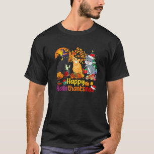 Cat Lover Hallothanksmas Halloween Thanksgiving Ch T-Shirt