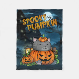 Cat Lover Halloween Cat Pumpkin Fleece Blanket