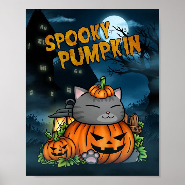 Cat Lover Halloween Cat Pumpkin Poster (Front)