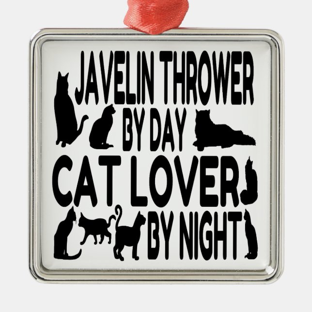 Cat Lover Javelin Thrower Metal Tree Decoration (Front)