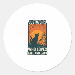 Cat Lover Just A Girl Who Loves Fall And Cats Vint Classic Round Sticker