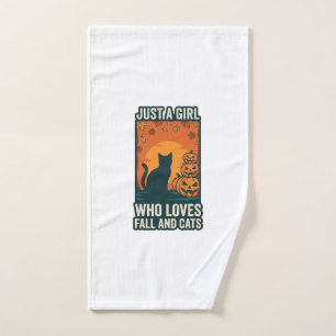 Cat Lover Just A Girl Who Loves Fall And Cats Vint Hand Towel