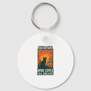 Cat Lover Just A Girl Who Loves Fall And Cats Vint Key Ring