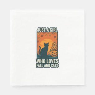 Cat Lover Just A Girl Who Loves Fall And Cats Vint Napkin