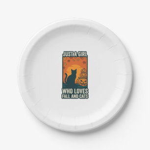 Cat Lover Just A Girl Who Loves Fall And Cats Vint Paper Plate