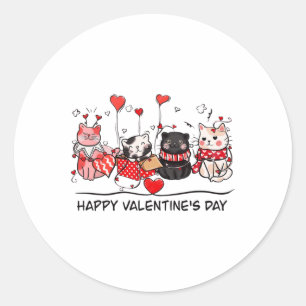 Cat Lover Kitten Happy Valentine Day Men Women Kid Classic Round Sticker