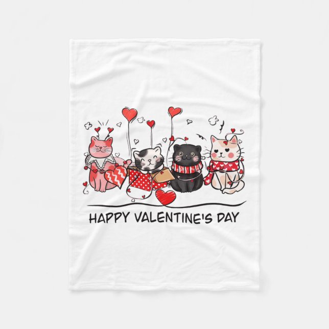 Cat Lover Kitten Happy Valentine Day Men Women Kid Fleece Blanket (Front)