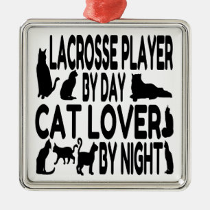 Cat Lover Lacrosse Player Metal Tree Decoration