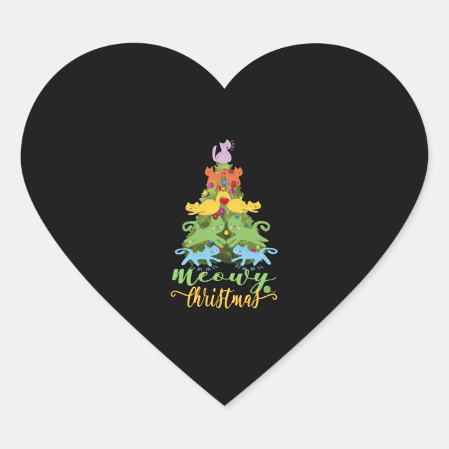 Cat Lover Merry Meowy Christmas Tree Cat Holiday G Heart Sticker (Front)