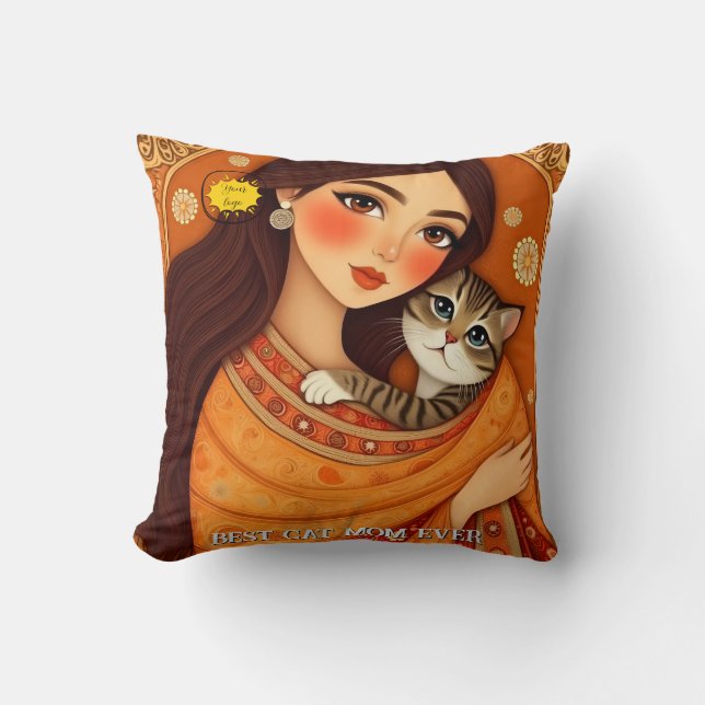 Cat lover Mom Photo  orange Cushion (Front)