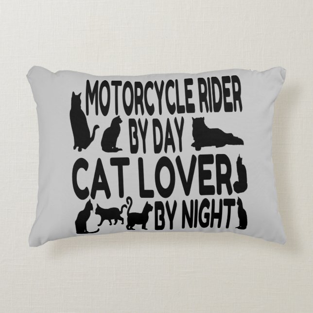 Cat Lover Motorcycle Rider Decorative Cushion (Front)