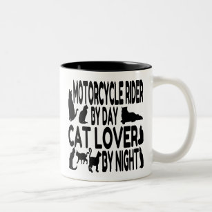 Cat Lover Motorcycle Rider Two-Tone Coffee Mug