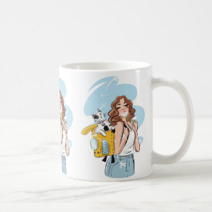 Cat Lover Mug – Stylish Woman with Cat in Backpack