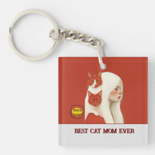 Cat lover Mum Photo Red Key Ring