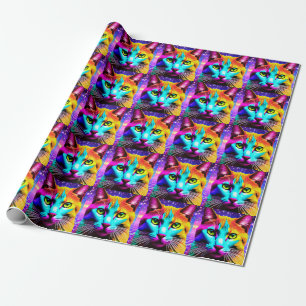 Cat Lover "Neon Galaxy" Gift Wrapping Paper 