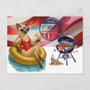 CAT Lover Party 4th July Independence Day  Holiday Postcard