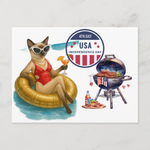 CAT Lover Party 4th July Independence Day  Holiday Postcard