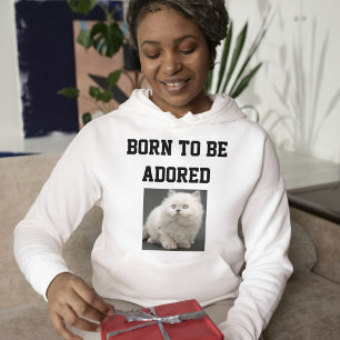 Cat lover Personalised Text And Cute Pet Photo Ash Hoodie