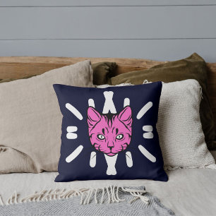 Cat Lover Pet Friends White Stripes Purple Navy Cushion