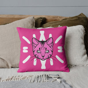 Cat Lover Pet Friends White Stripes Purple Pink Cushion