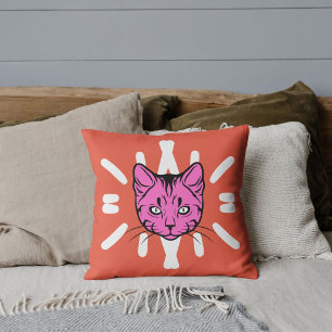 Cat Lover Pet Mum Cute Stripes Purple Orange Red Cushion