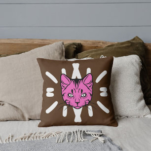 Cat Lover Pet Mum Cute White Stripes Purple Brown Cushion