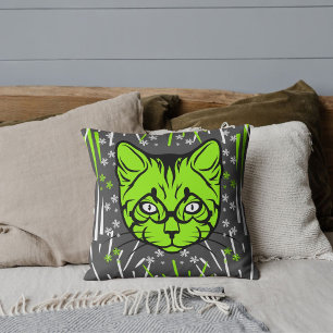 Cat Lover Pet Mum Grey Lime Modern Cute Animal  Cushion