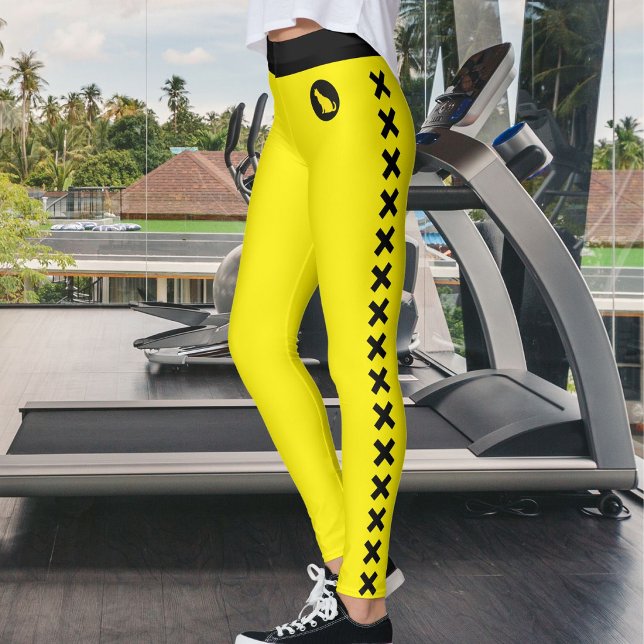 Cat Lover Pet Mum Yellow Black Pattern Personalise Leggings (Creator Uploaded)