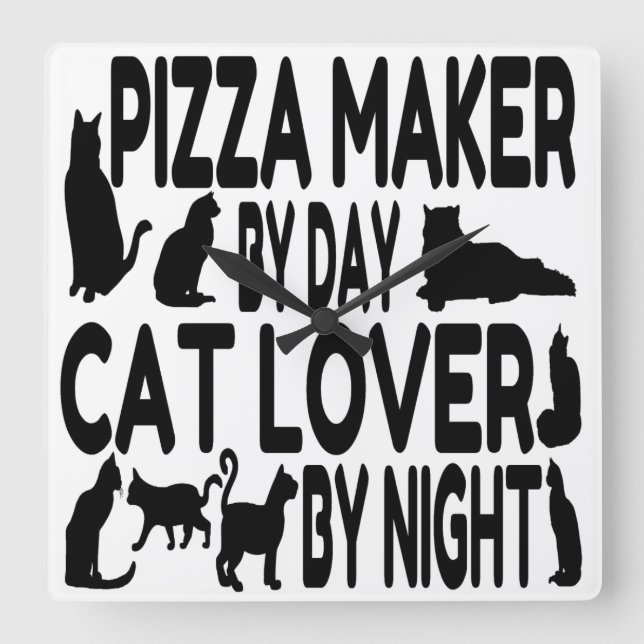 Cat Lover Pizza Maker Square Wall Clock (Front)