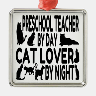 Cat Lover Preschool Teacher Metal Tree Decoration
